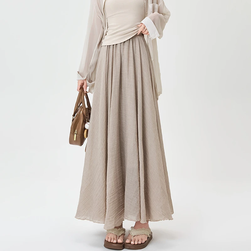 棉麻半身裙女2025夏季薄款高腰显瘦文艺中长款大摆伞裙复古a字裙