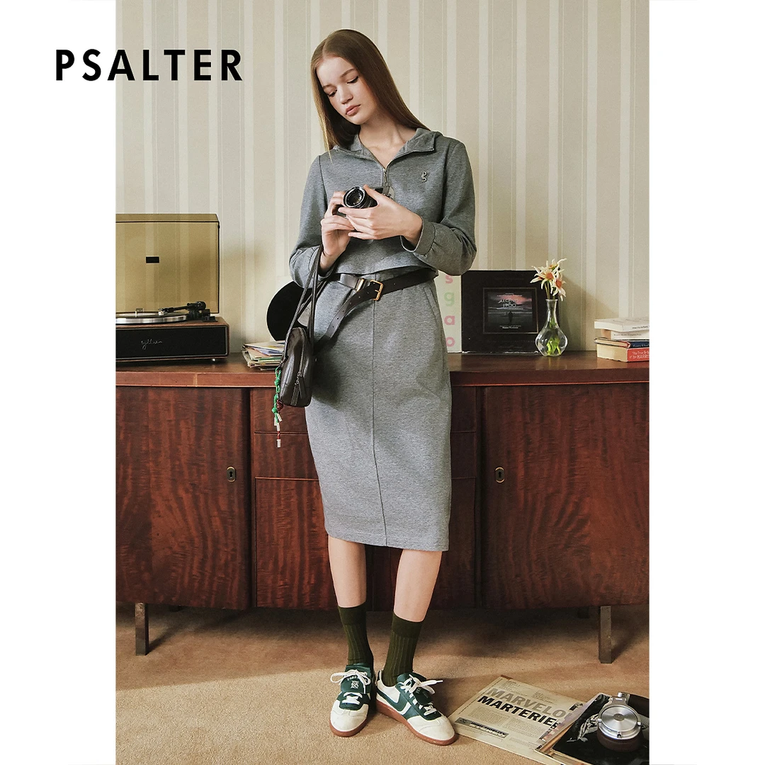 诗篇专选学院风收腰修身假两件连帽卫衣裙连衣裙2025秋季新款