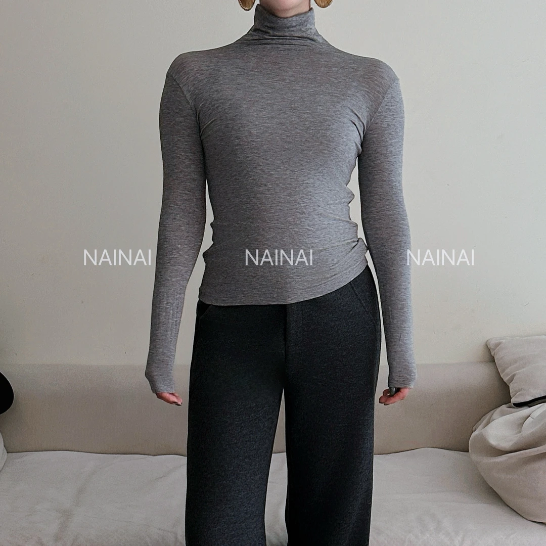 【NAINAI】山羊绒堆堆领正肩四面高弹舒适保暖打底衫