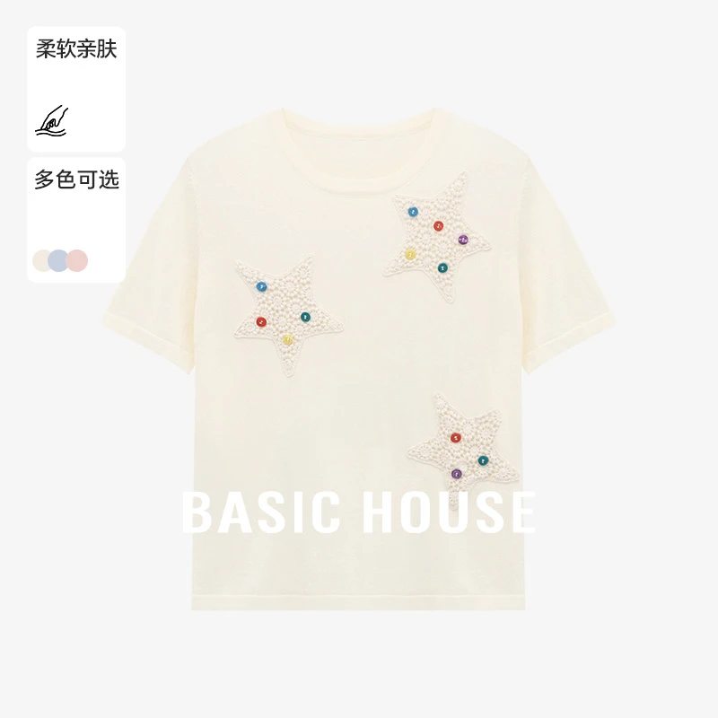 Basic House/百家好夏季新款休闲时尚百搭T恤针织衫-B0625H5U342