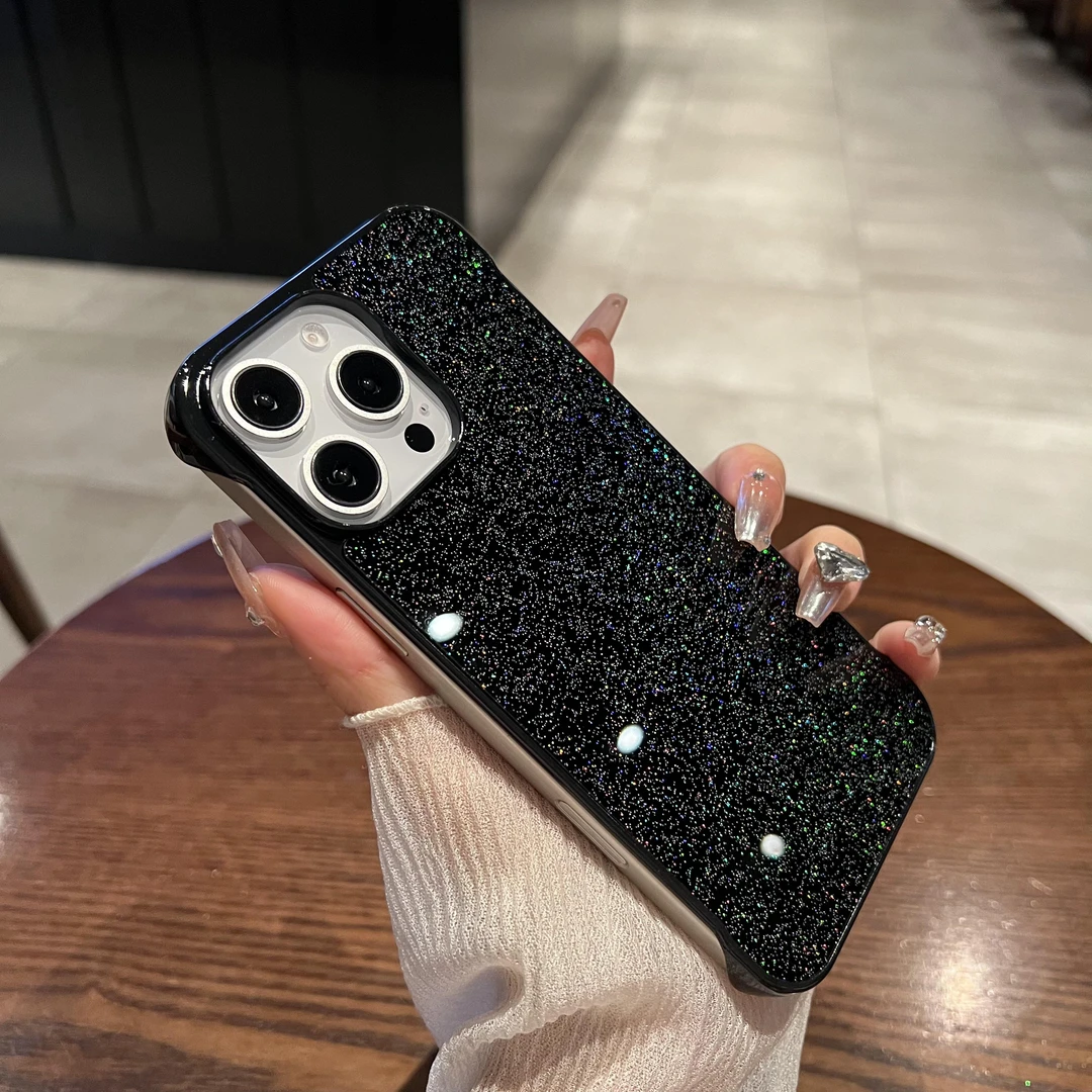 适用于苹果16proMax手机壳闪粉无边框大孔网红同款数码配件高级感