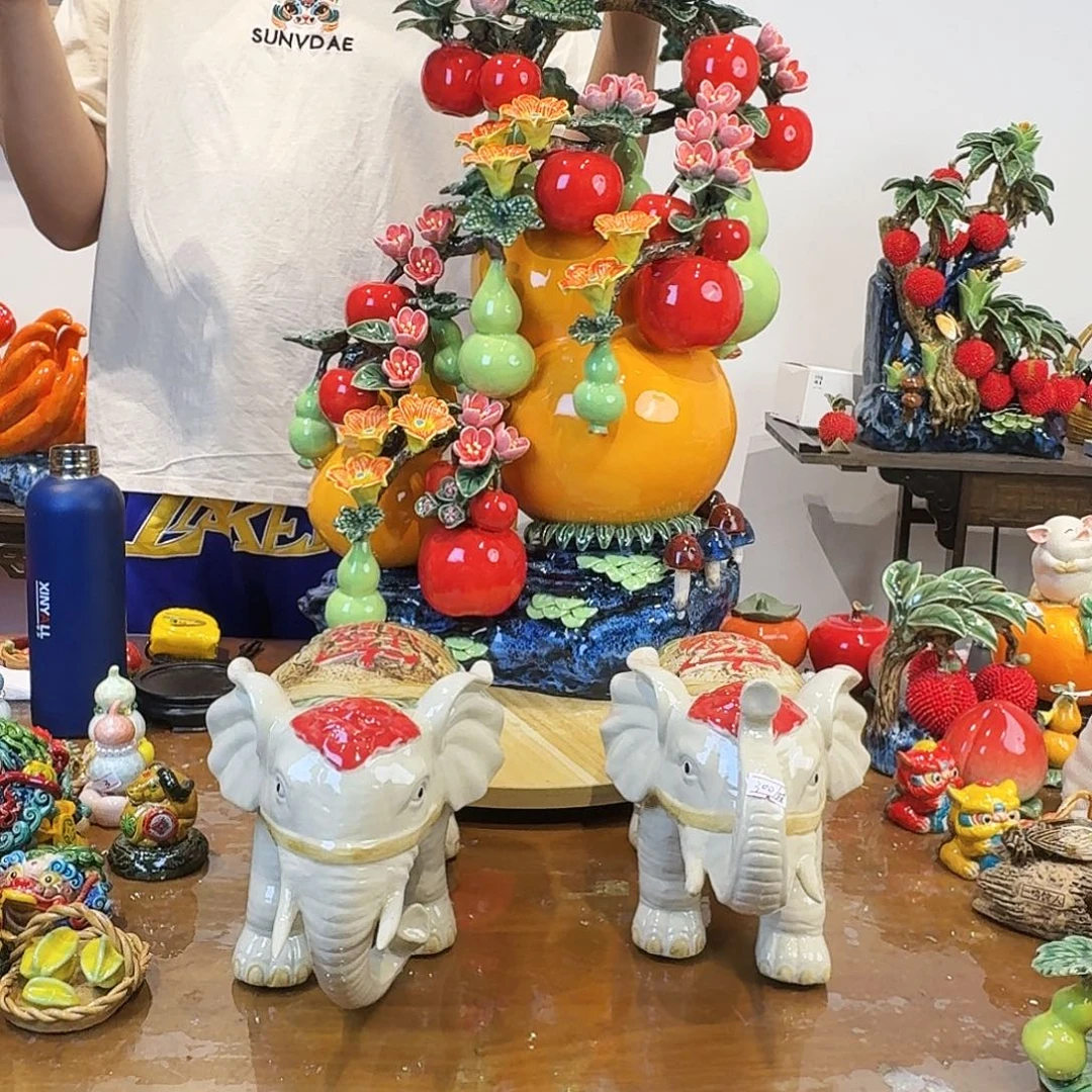 陶瓷大葫芦摆件苹果大象