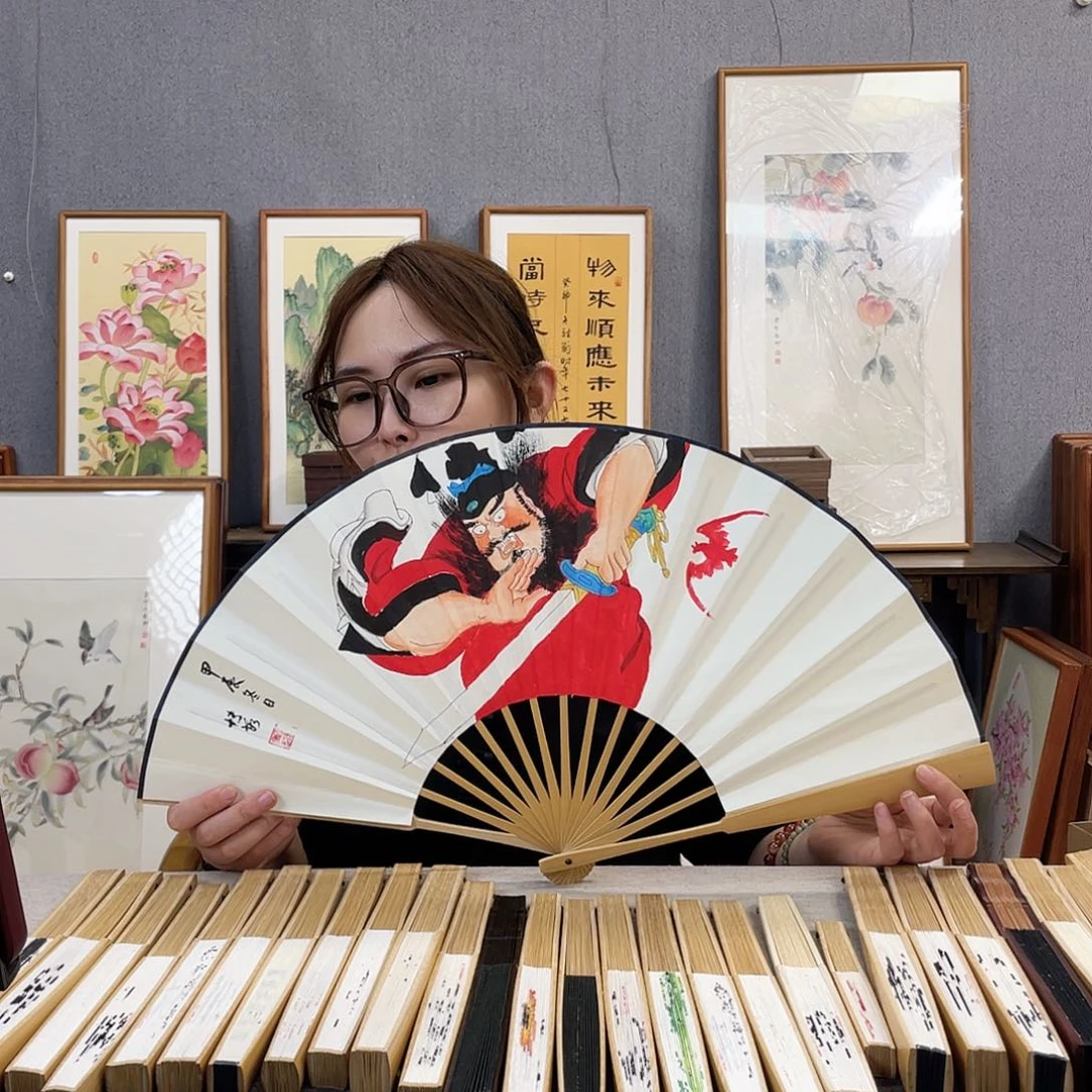 国画10寸玉竹-纯手绘-文玩扇骨（默认粘好）