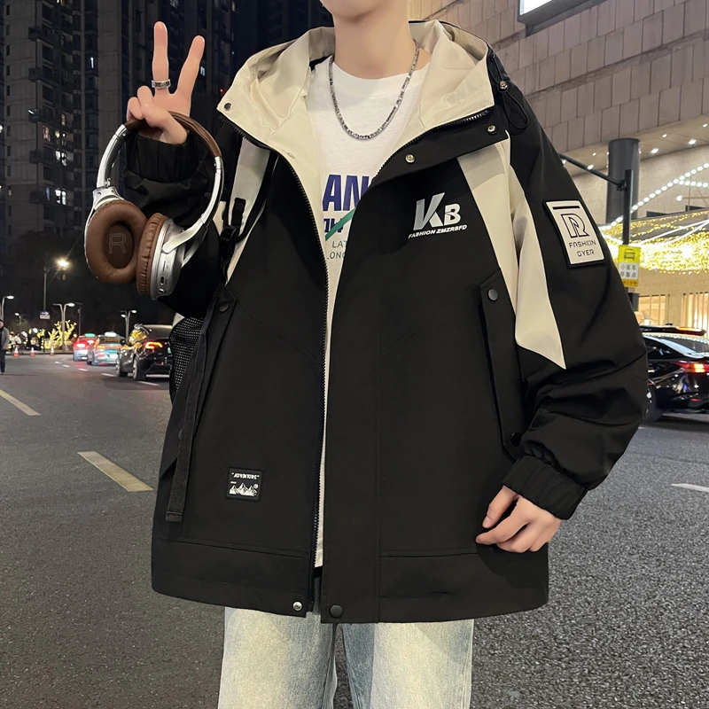 男连帽免烫嵌花精致韩风春秋季夹克香型春秋休闲帅气学生外套潮流