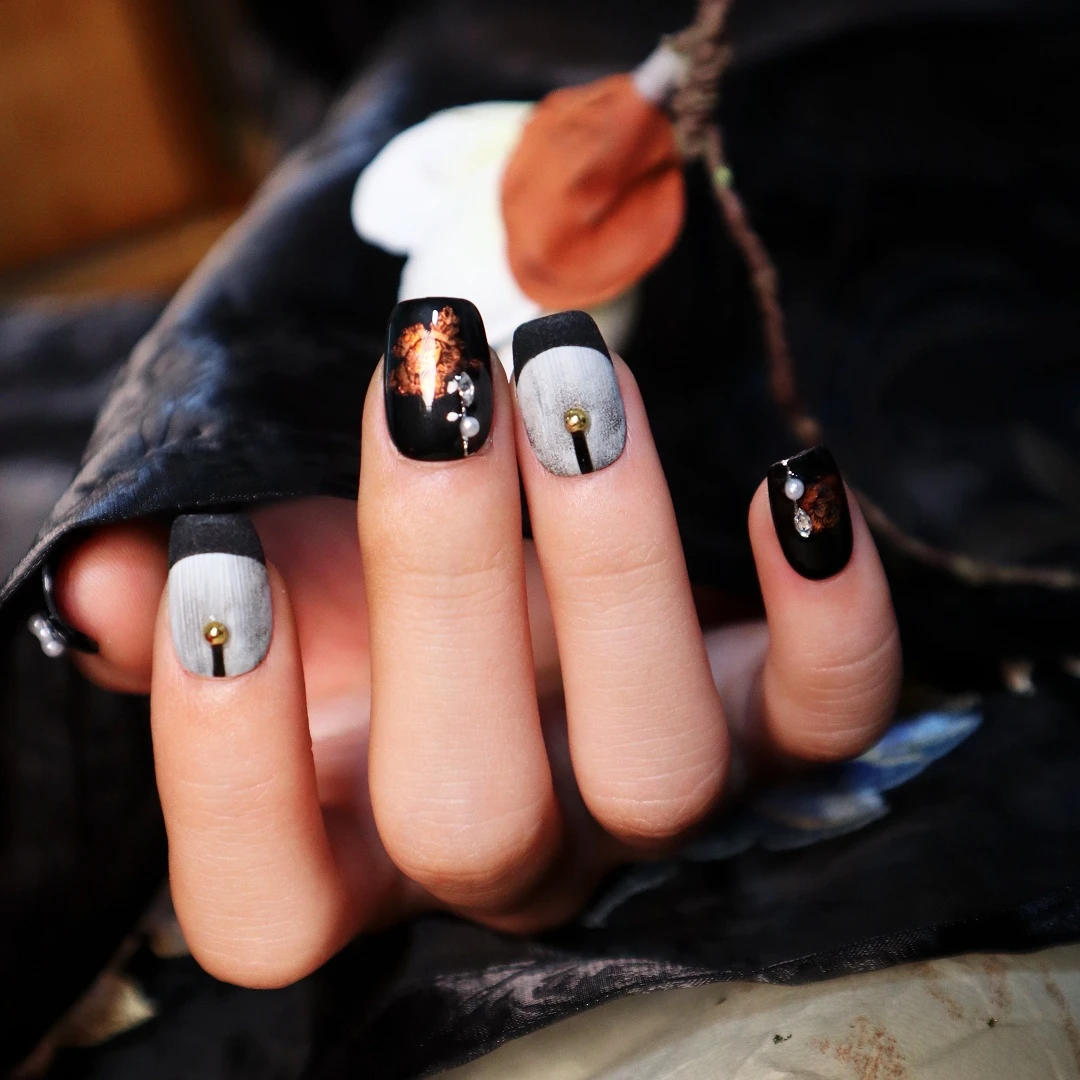 【渚雾】高级百搭显白气质非遗烧箔尖端风暴原创设计高级穿戴甲短款