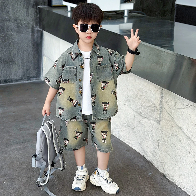 男童2025新款夏装时尚洋气套1女童短袖工装裤套装中大童童装儿童