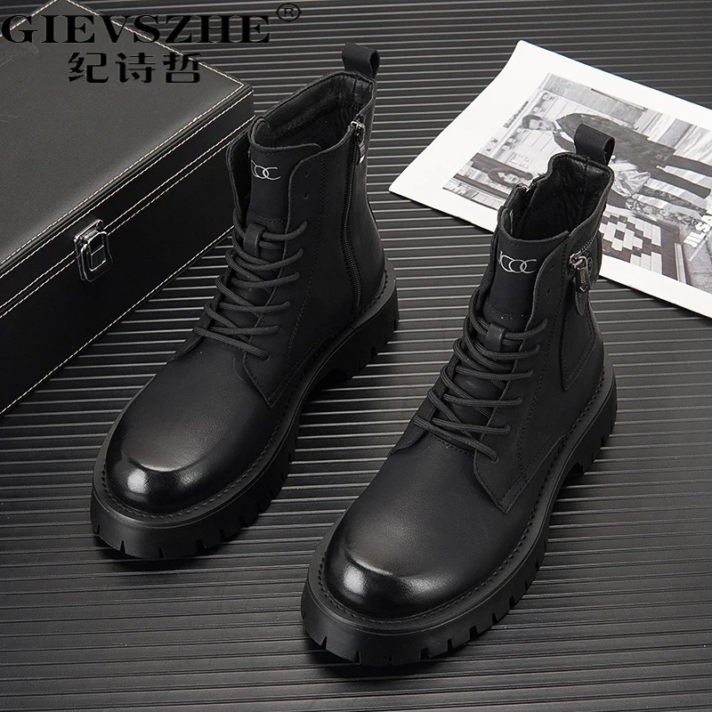 纪诗哲厚底马丁靴男秋季新款爆款内增高青少年秋季厚底增高马丁靴