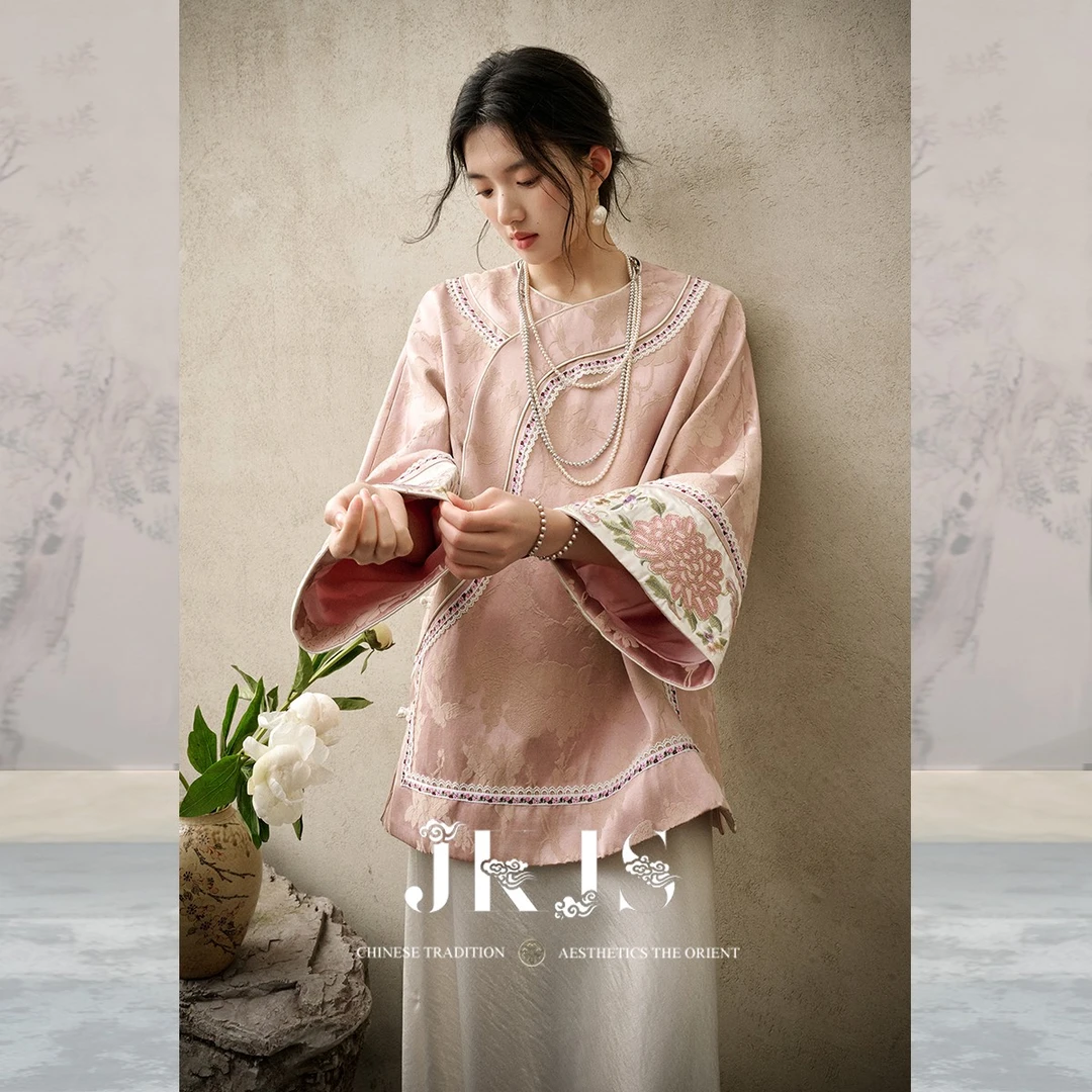 JKJS【棠岁晚】人丝人棉提花外套 重工绣花 秋季新中式斜襟上衣