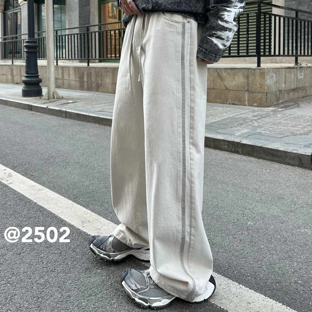 2025全棉新款休闲裤男撞色显高时尚直筒裤百搭双色青春款