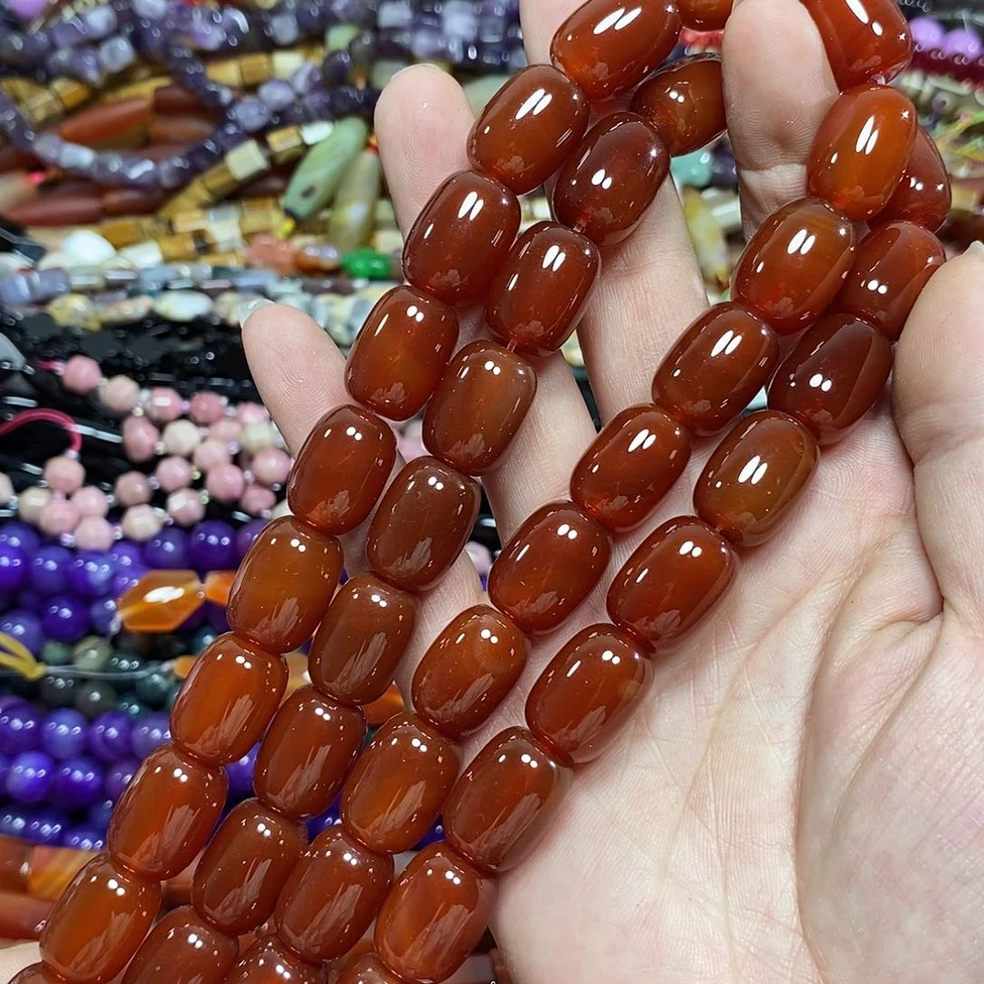 玛瑙/玉髓未镶嵌珠宝半成品红玛瑙桶珠一条卡13*17mm