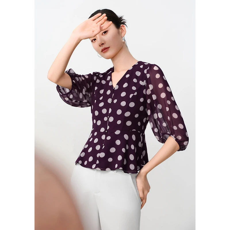 敦奴dunnu上衣碎花显瘦气质中袖时尚收腰印花8U230949