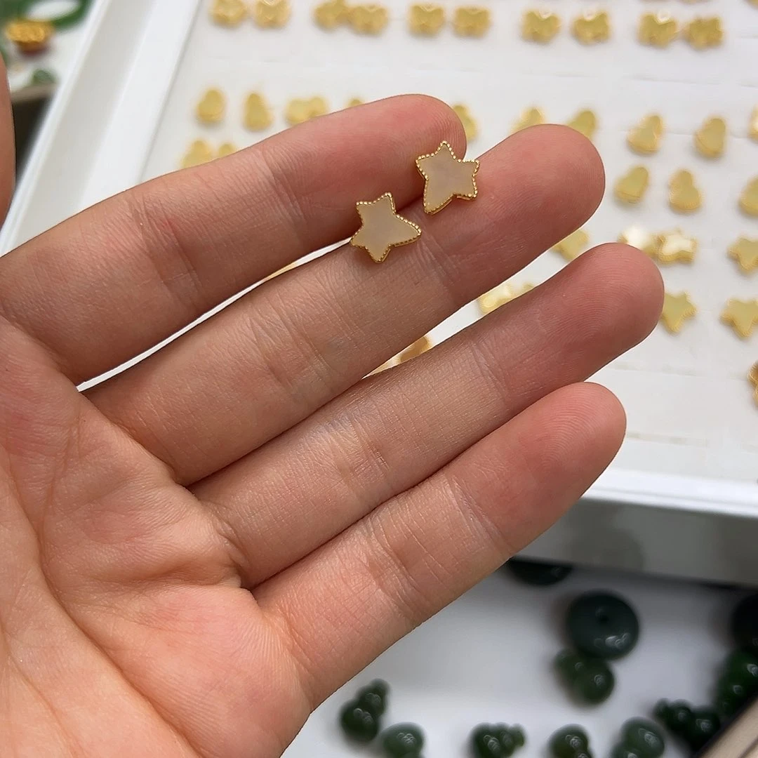 和田玉银S925镶嵌耳饰