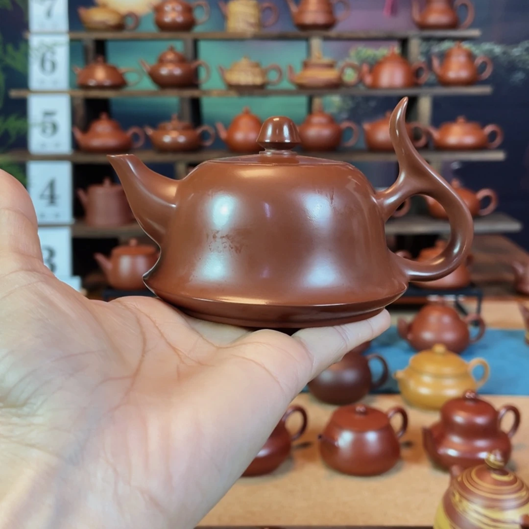 茶壶紫砂啊*潮州手工手拉朱泥将军壶
