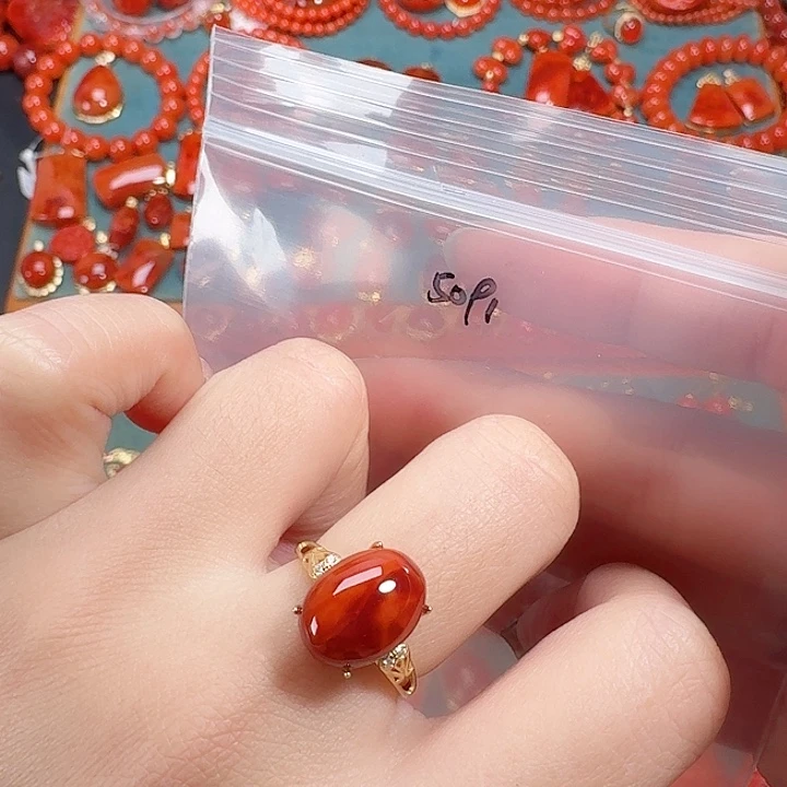 南红玛瑙银S925镶嵌戒指