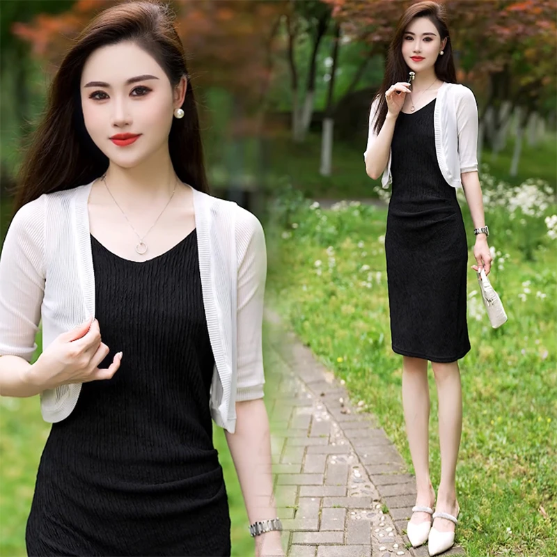 网纱薄款开衫吊带裙外搭女夏季新款2025白色短款防晒罩衫坎肩上衣