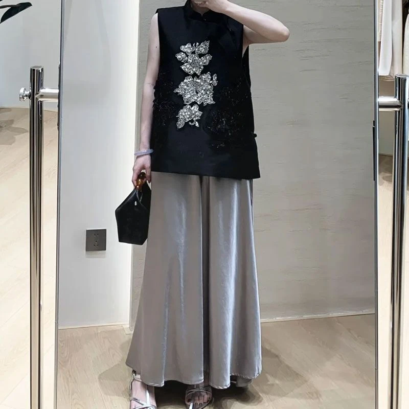 夏季新款新中式气质文艺中国风改良版国潮无袖盘扣马甲半身裙套装