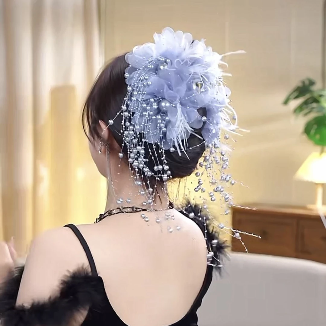 满天星新款羽毛珠珠抓夹清新森系高级感鲨鱼夹气质百搭显发量