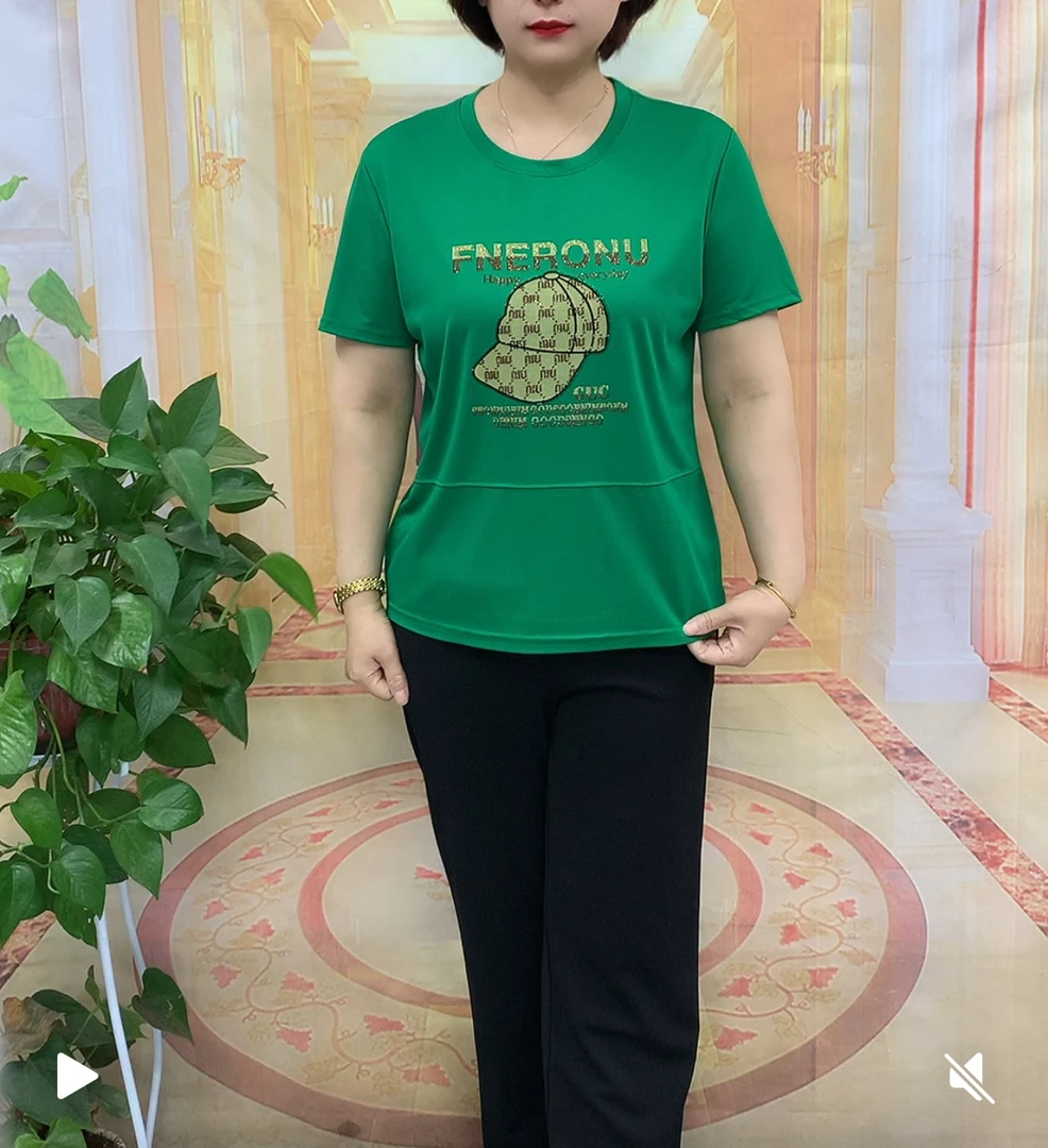 常规T恤宽松型透气洋气吸汗夏季气质圆领印花春夏女士