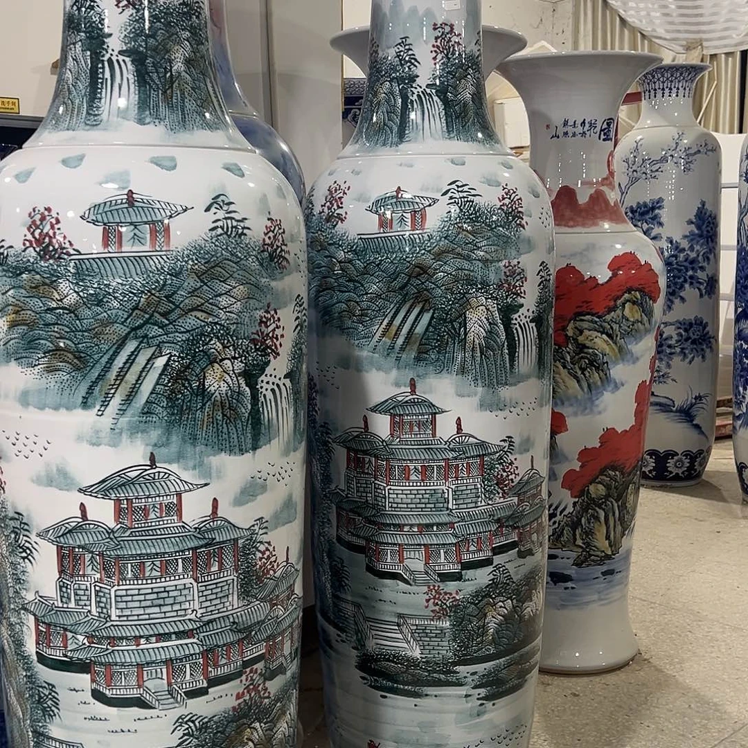 追***阳陶瓷景德镇陶瓷大花瓶2米一对