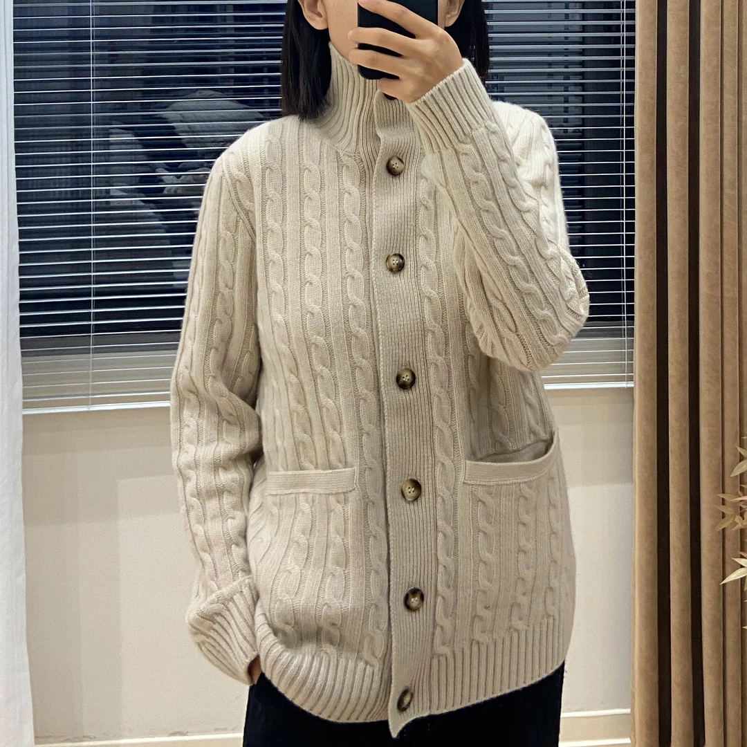 绞花 加厚长款 开衫 山羊绒 休闲 针织百搭