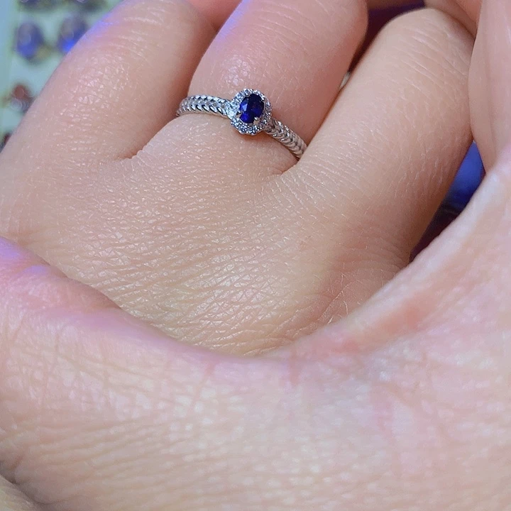 蓝宝石戒指银S925镶嵌烨*＃