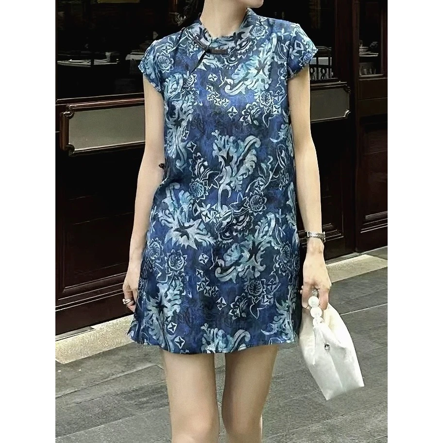 KIKI严选：3995-1-欧货南油夏季印花国风短袖小衫新中式古风衬衫