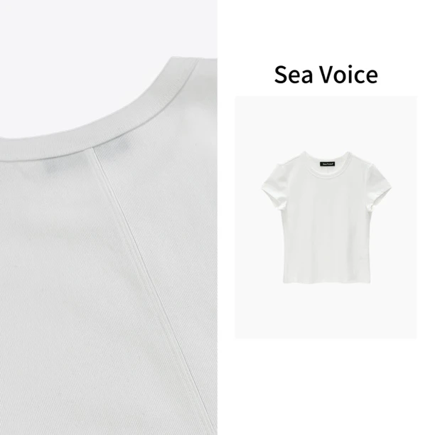 【海哥精选】复古白色基础款天鹅颈短袖上衣S5371-002 NO退NO换