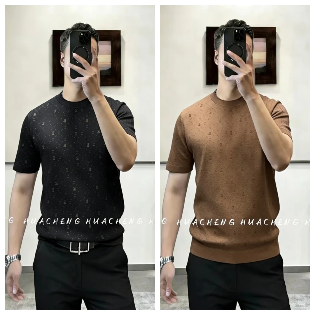 【HUACHENG】早春新款百搭男士时尚织花舒适圆领老前锋打底短袖6692