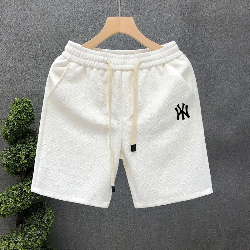 2025夏季潮牌五分裤休闲新款男士帅气轻奢风格白色提花短裤男款