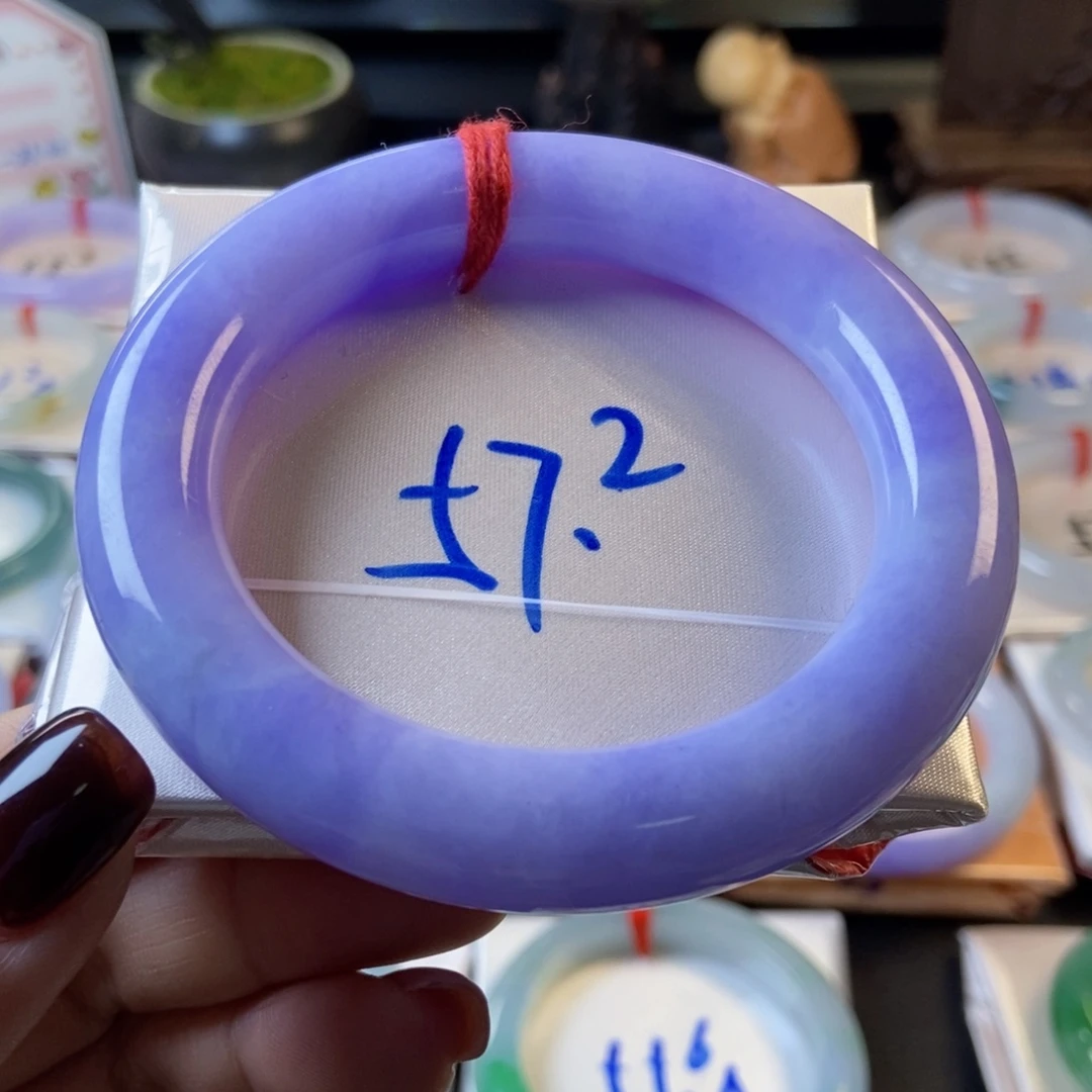 翡翠未镶嵌手镯37浓紫色圆条