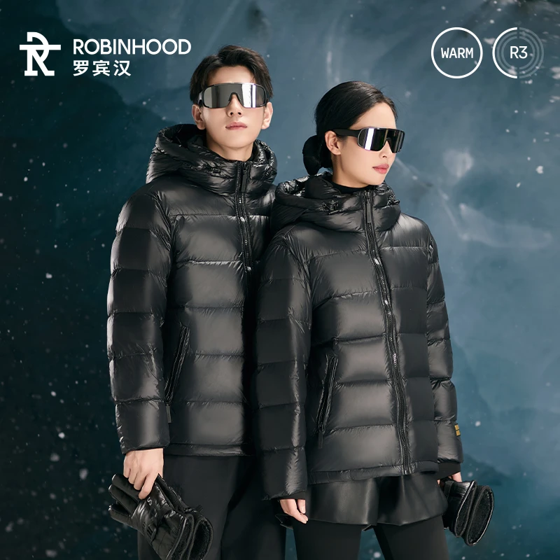 罗宾汉黑色金标3.0升级版时尚冬季连帽短款羽绒服-R048Y51542