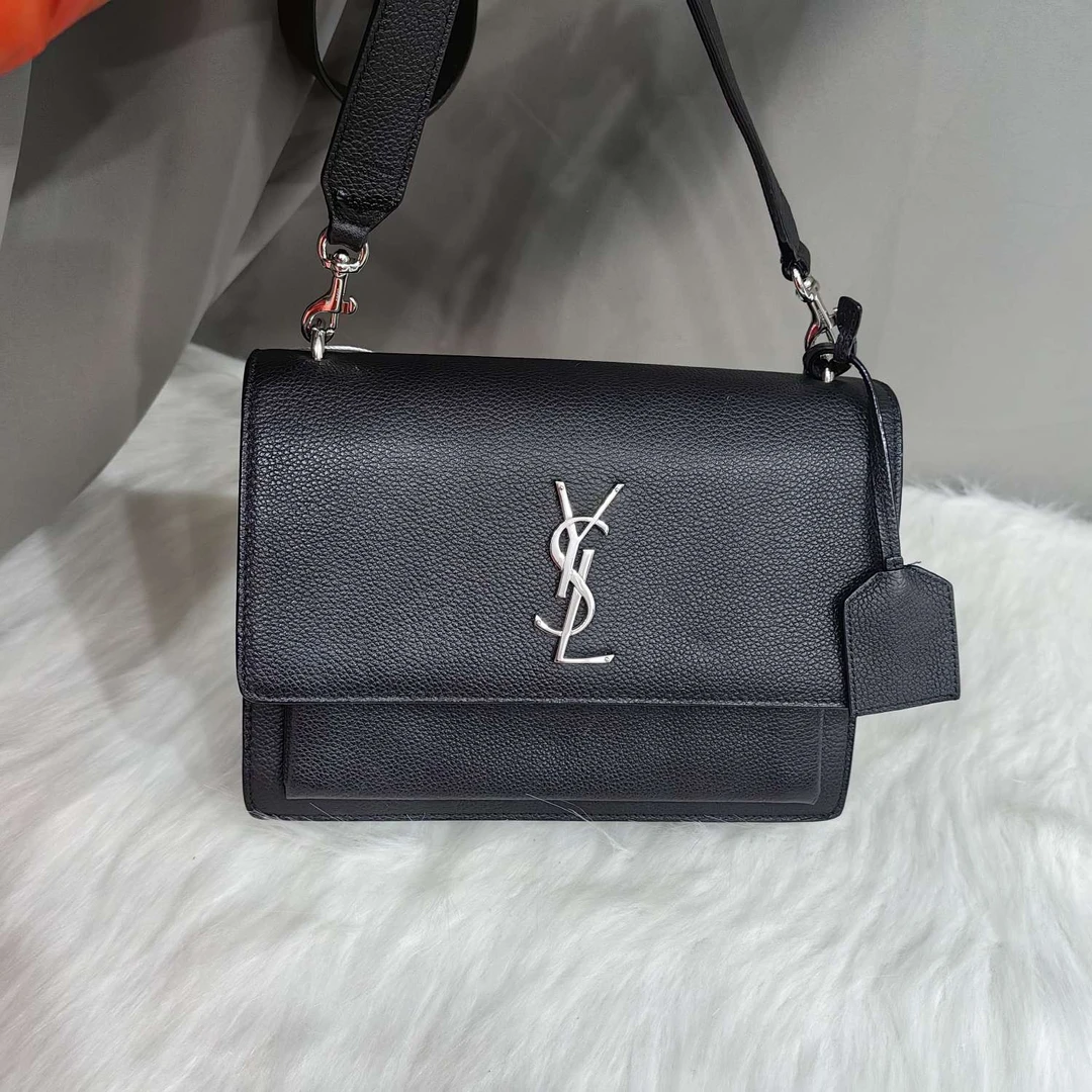 95新 YSL/圣罗兰 YSL黑银日落中号22cm黑色单肩斜挎包