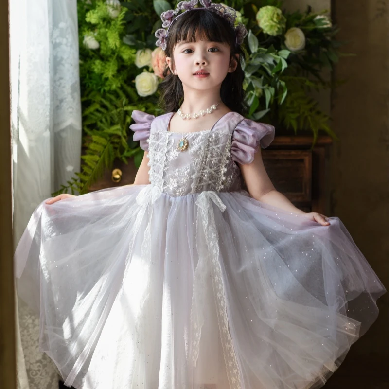 女童夏季公主裙儿童网纱连衣裙女宝宝节日礼服裙甜美爱莎公主裙