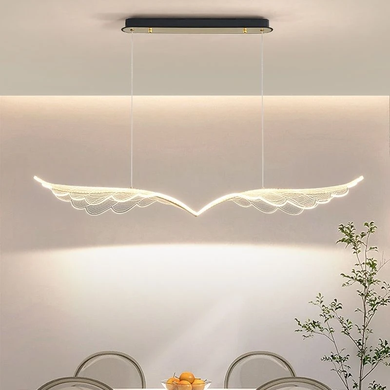 新款2024北欧餐厅吊灯轻奢吧台前台长条LED创意天使之翼餐桌灯具