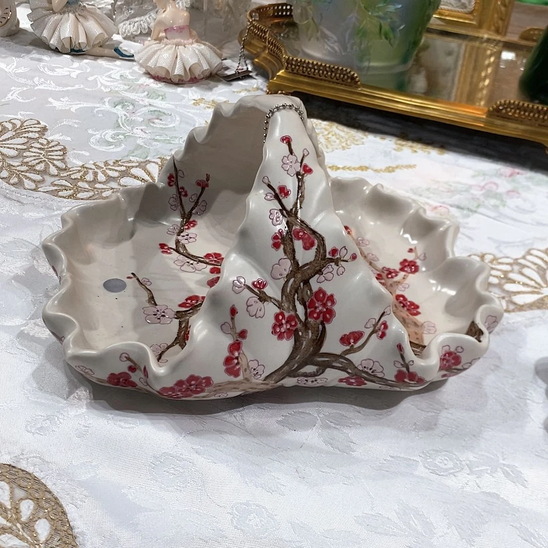 摆件F3172高温瓷桃花流水提篮果篮