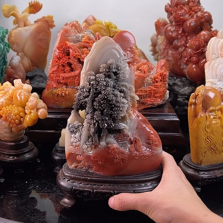 寿山石伯牙抚琴摆件