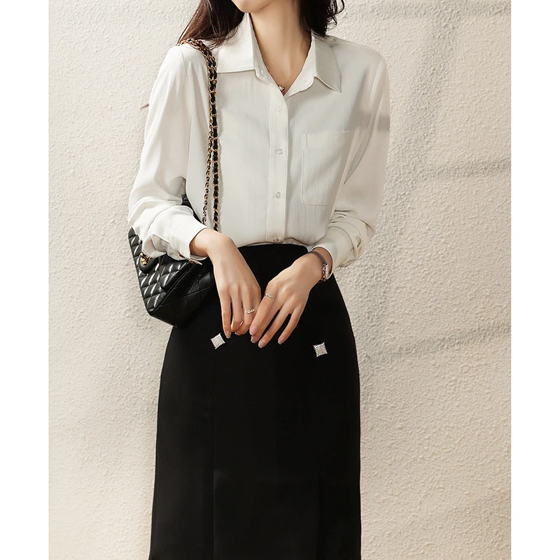 袖气质通勤长袖半袖白色职业纯色开衫单排扣衬衣9707