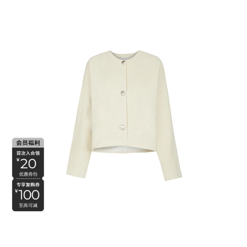 S·DEER圣迪奥秋冬季女装简约时尚高端气质轻奢法式圆领短款外套