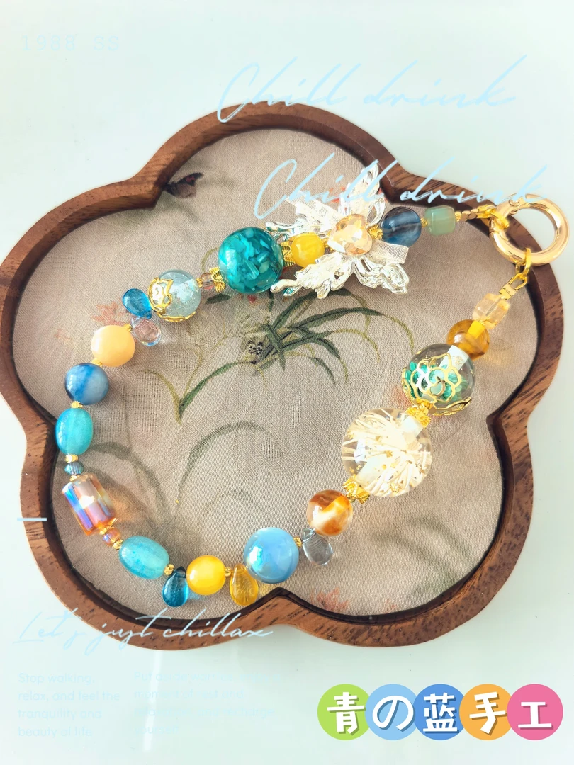 时尚OL中性金色原创设计植物花卉拼色粉红色男女通用