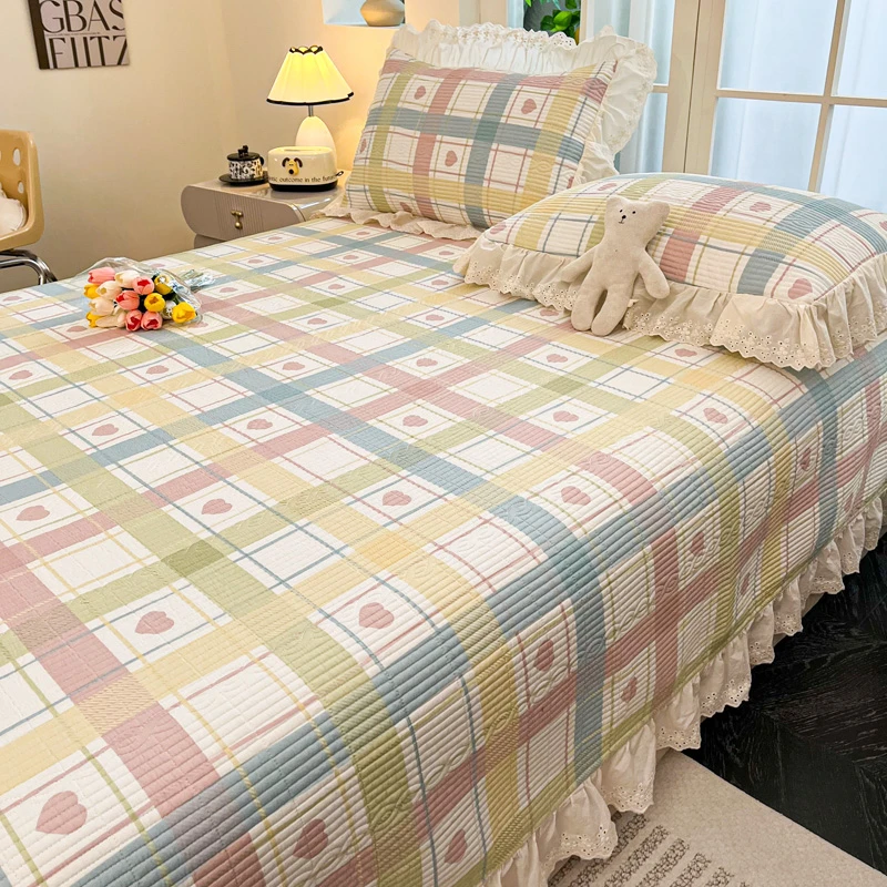 新款A类法式双人床床盖全棉水洗棉夹棉新疆棉纯棉床盖三件套绗缝