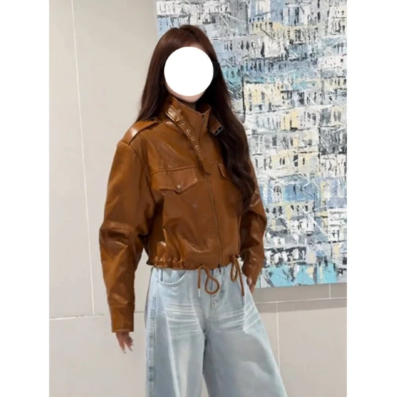 美式辣妹气质立领皮衣外套女装2025秋冬新款宽松休闲又a又飒夹克