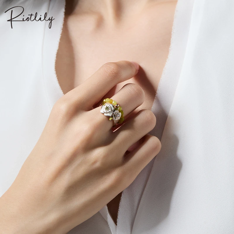RiotLILY/艾特里里 合金大理石戒指 气质玫瑰雨露系列戒指淡绿色