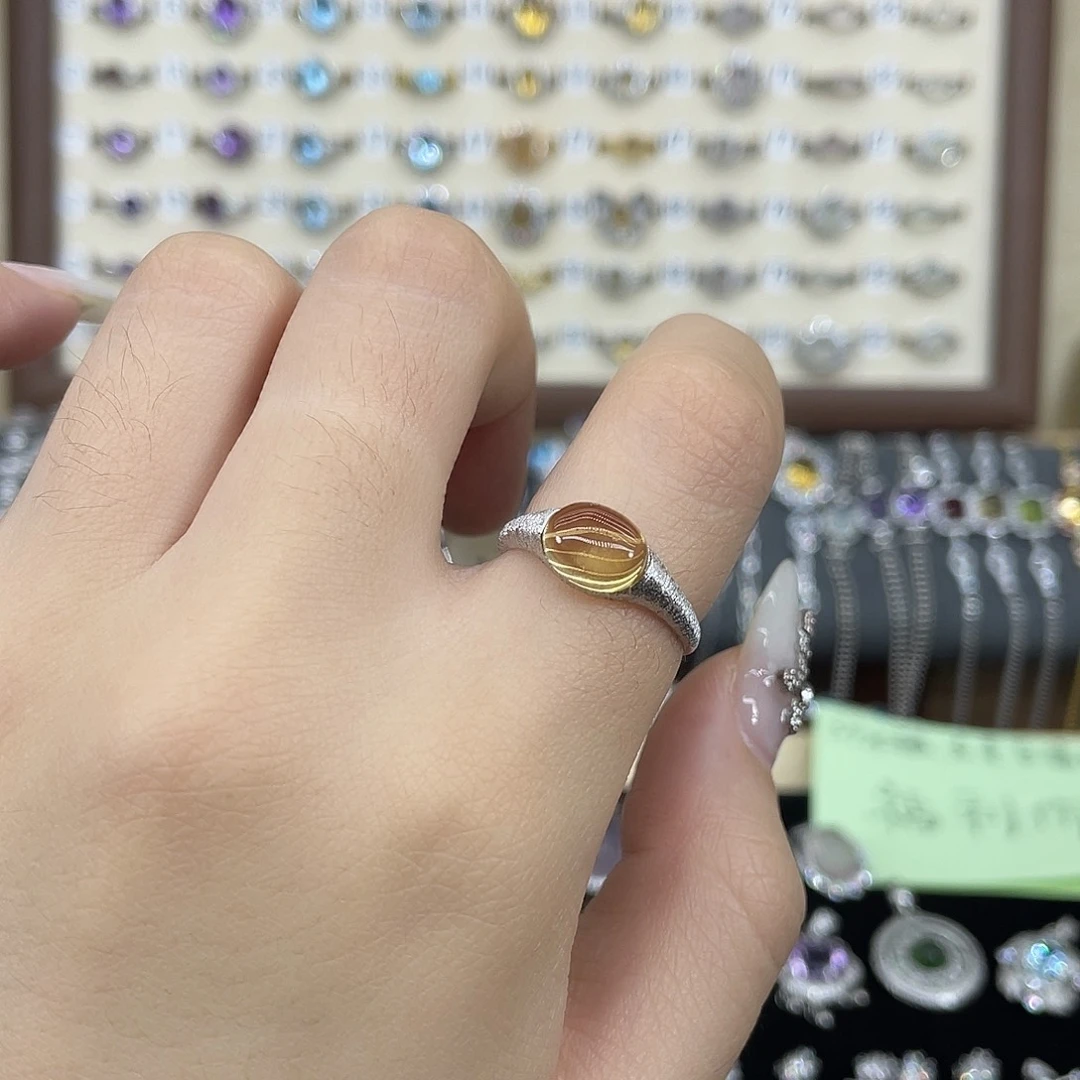 阿****戒指黄晶银S925镶嵌