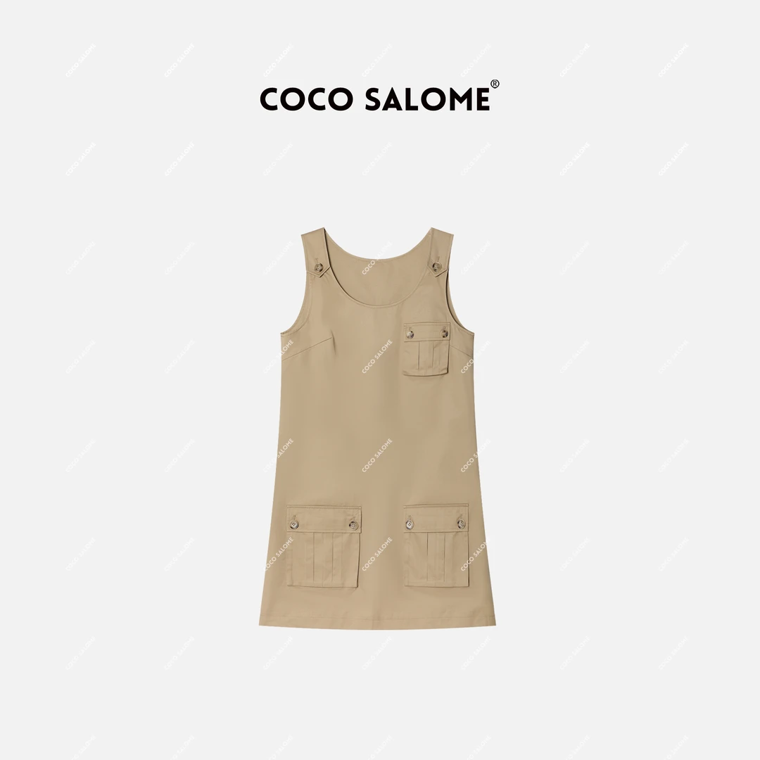 韩彬彬"布朗克"100棉定制纽扣背带裙琥珀流光工装风连衣裙1226-2