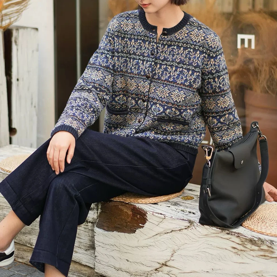 隐藏款！北欧风费尔岛！山羊绒加厚提花针织开衫女秋冬