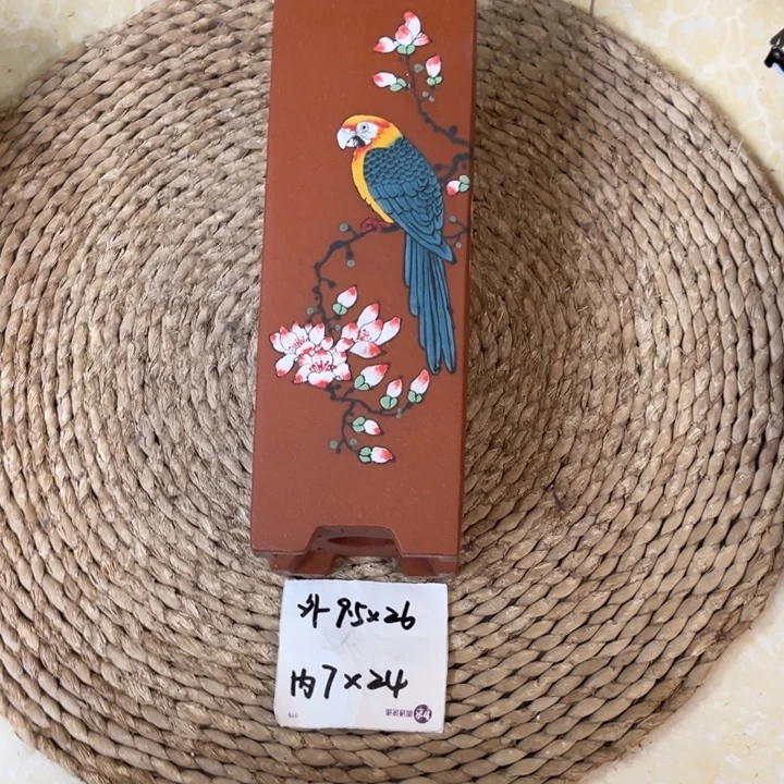花盆紫砂  超精品红降坡鹦鹉彩绘签筒
