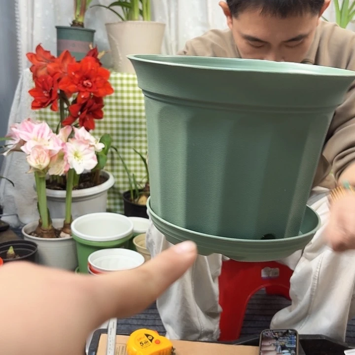 口径21花盆带底坨拖5个装绿色