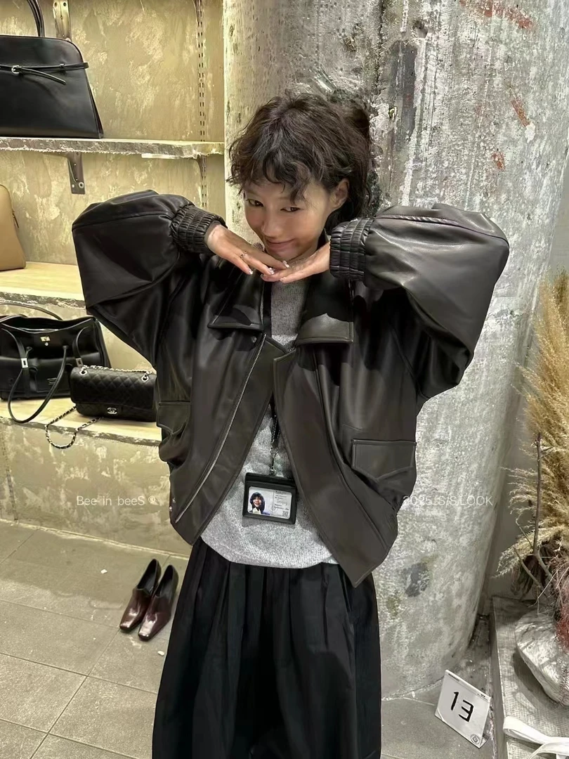 2025新款PU皮衣外套女韩版宽松小个子机车夹克休闲黑色上衣潮