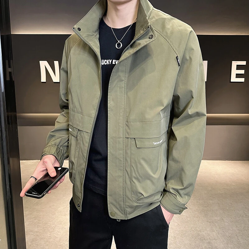 春秋款男士休闲立领夹克新款休闲百搭工装外套男潮流时尚帅气上衣