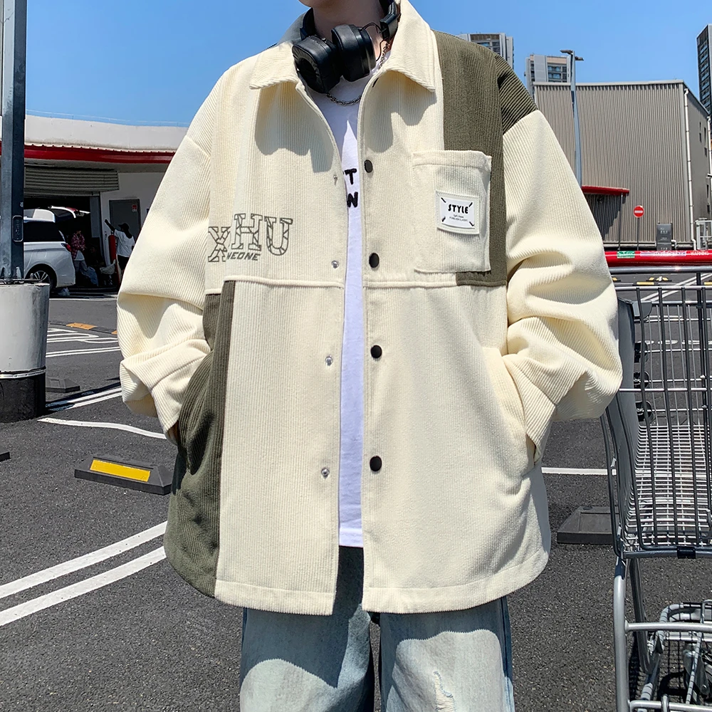 春秋季美式复古新款撞色拼接灯芯绒休闲夹克潮男休闲外套痞帅宽松